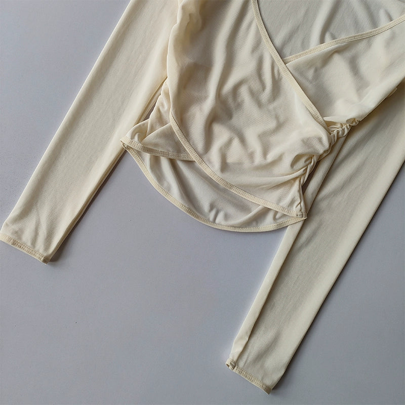 V-Neck Long-Sleeve Mesh Top