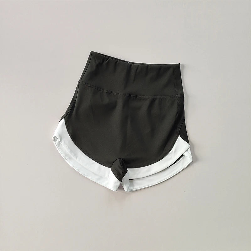 High-Waist Contrast Sports Shorts – Breathable