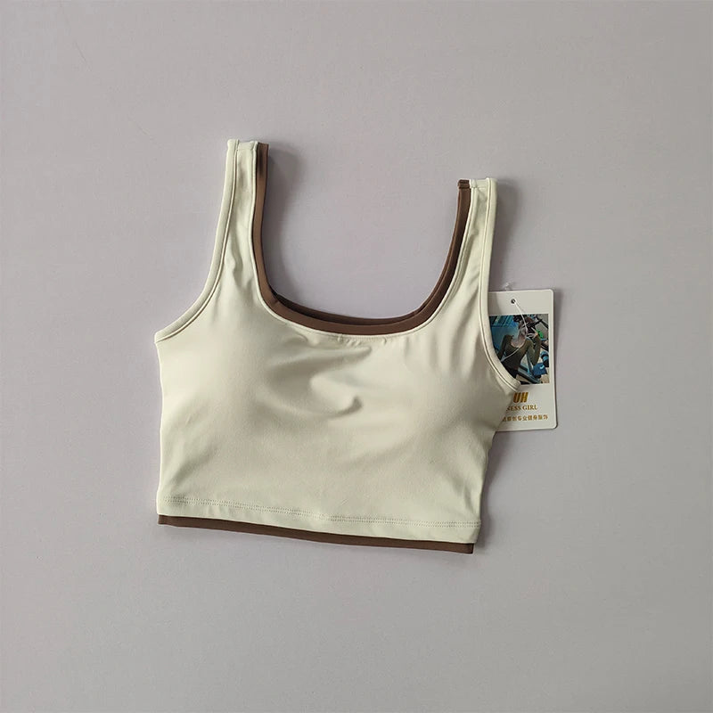 U-Shaped Contrast Sports Bra, Nude Fit