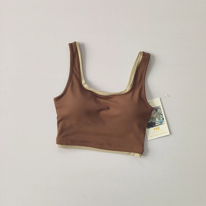 U-Shaped Contrast Sports Bra, Nude Fit