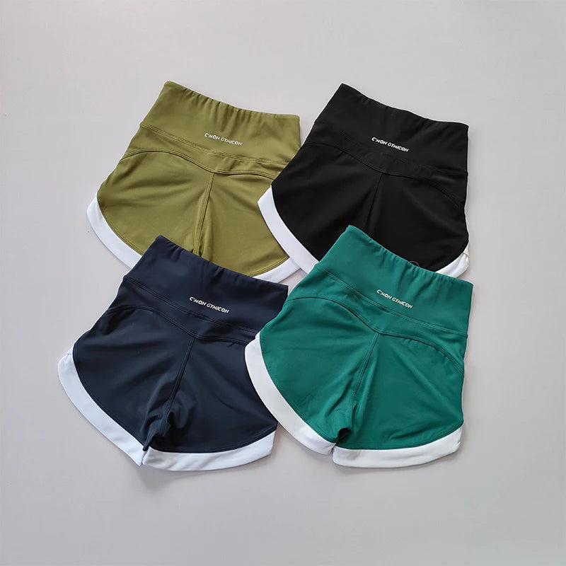 High-Waist Contrast Sports Shorts – Breathable
