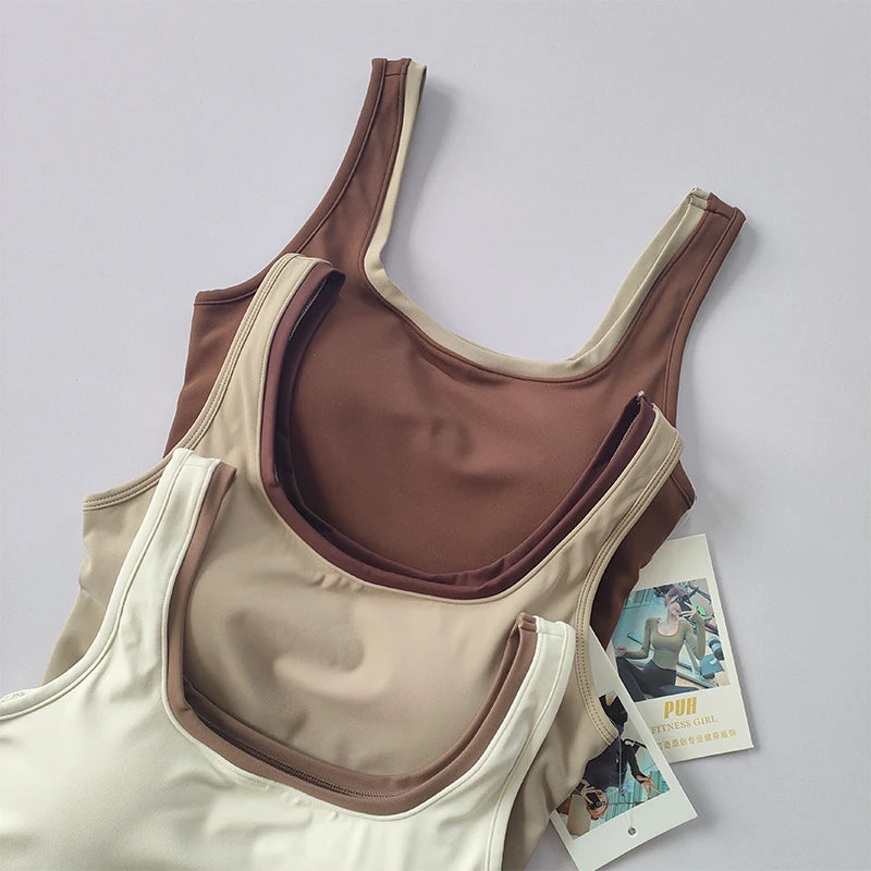 U-Shaped Contrast Sports Bra, Nude Fit