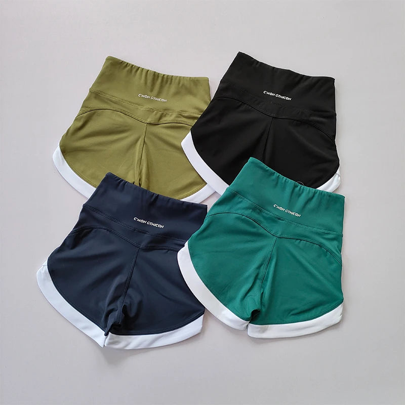 High-Waist Contrast Sports Shorts – Breathable