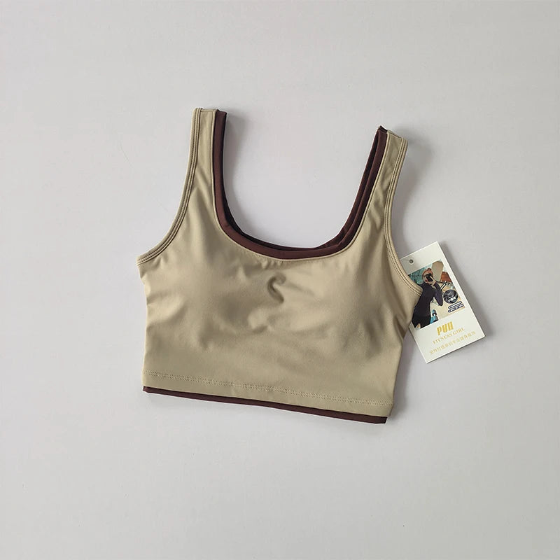 U-Shaped Contrast Sports Bra, Nude Fit