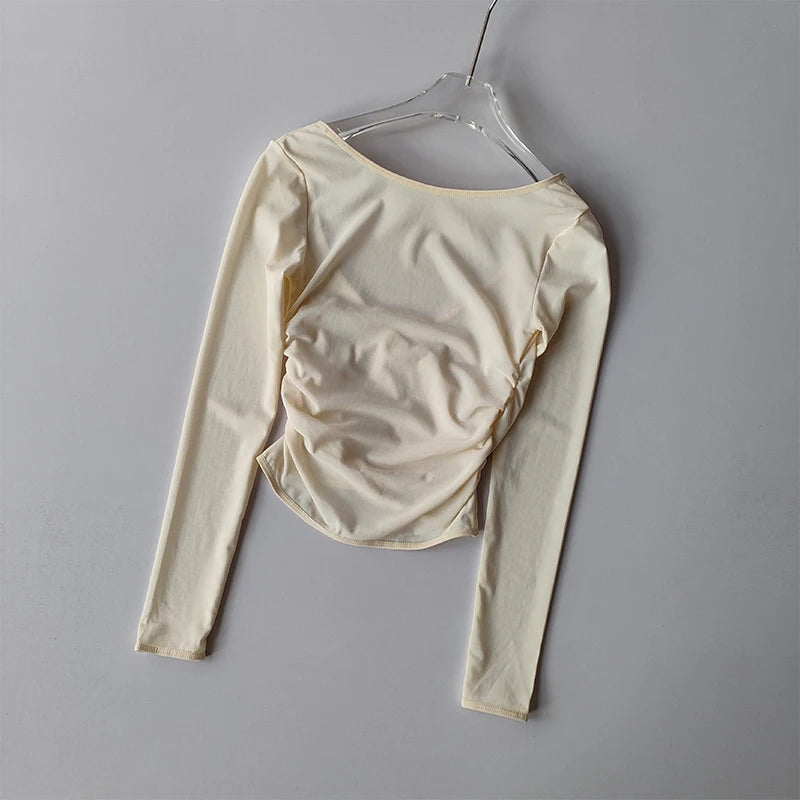 V-Neck Long-Sleeve Mesh Top