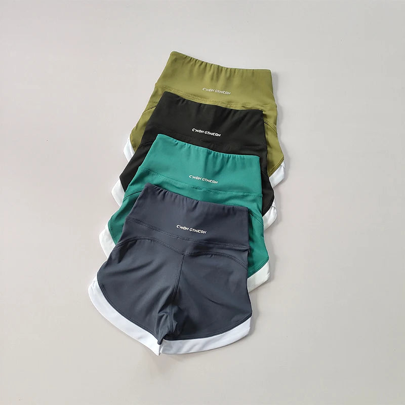 High-Waist Contrast Sports Shorts – Breathable