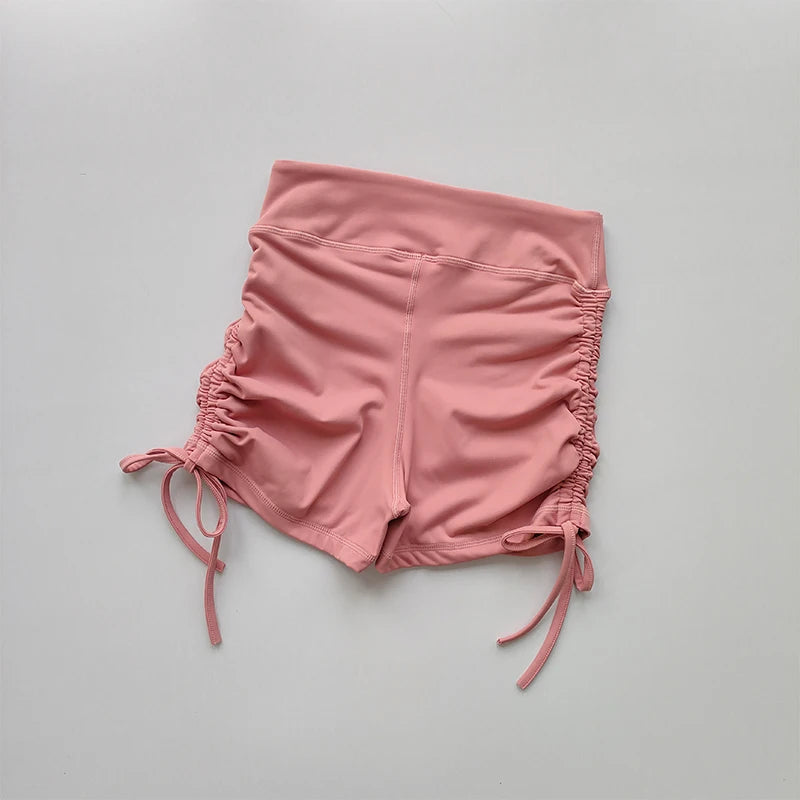 High-Waisted Peach-Lift Fitness Shorts – Drawstring