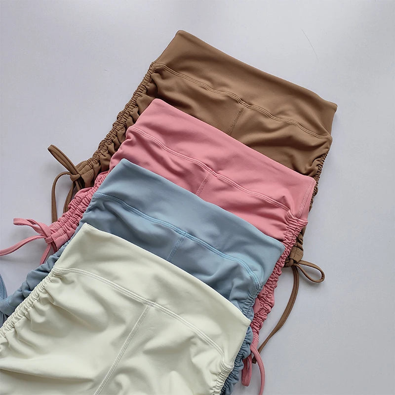 High-Waisted Peach-Lift Fitness Shorts – Drawstring