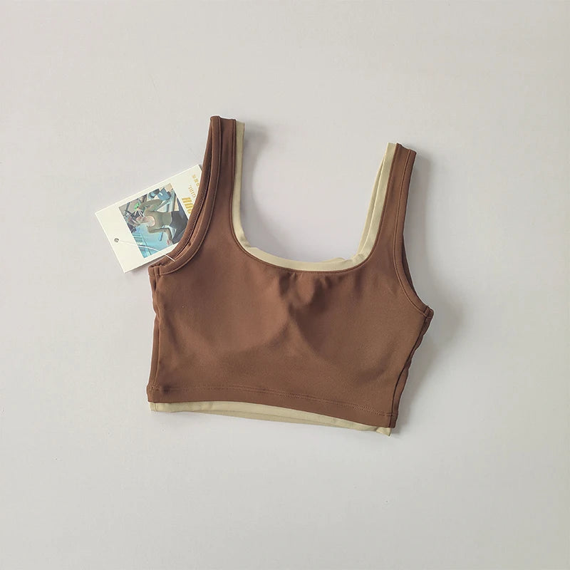 U-Shaped Contrast Sports Bra, Nude Fit