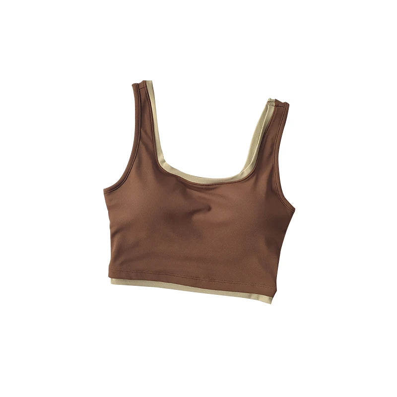 U-Shaped Contrast Sports Bra, Nude Fit