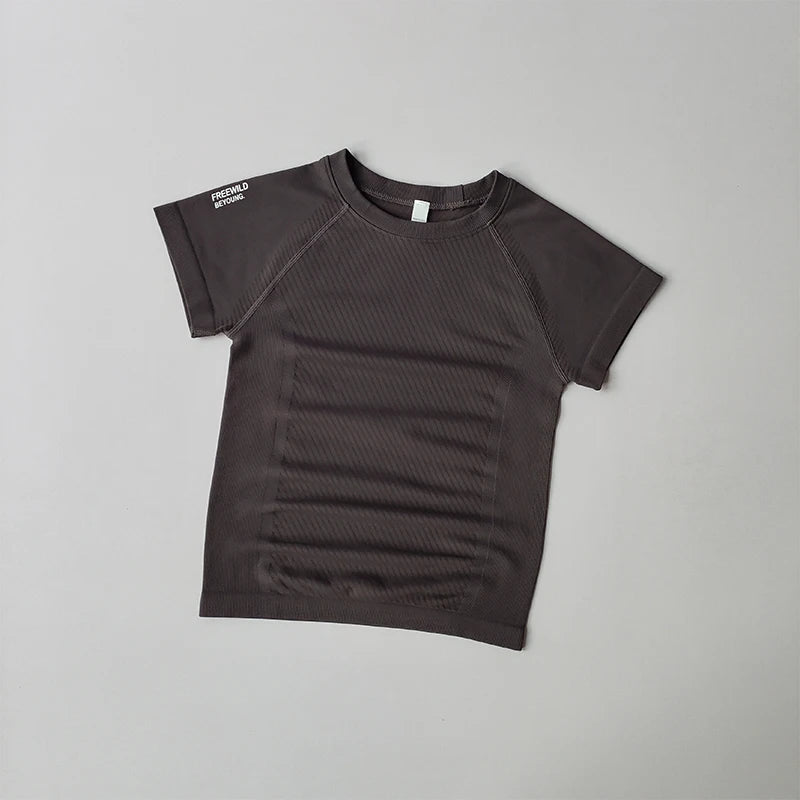 Short-Sleeved Stretch T-Shirt with Round Collar