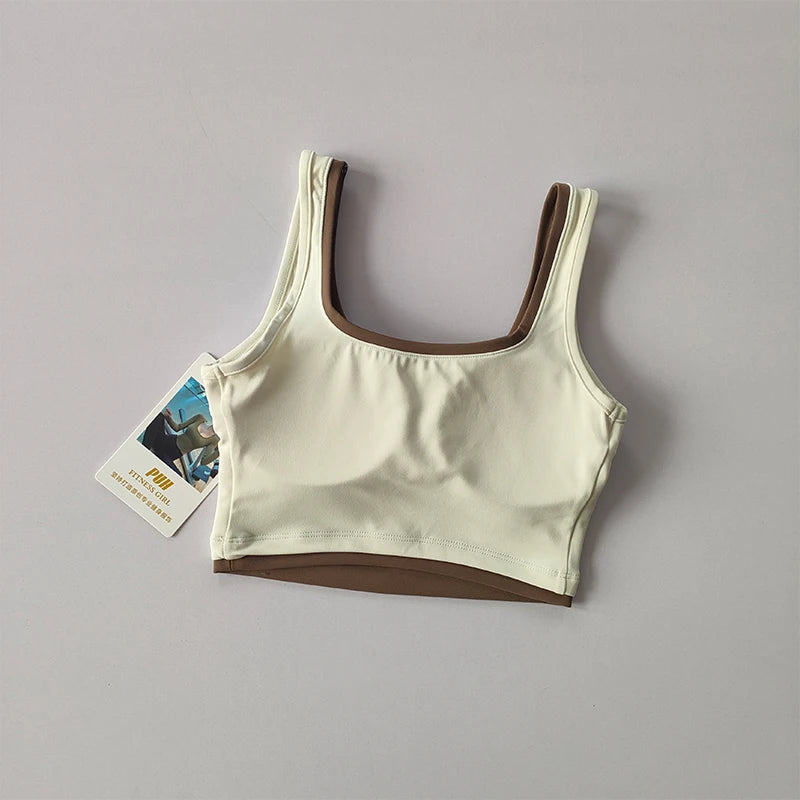 U-Shaped Contrast Sports Bra, Nude Fit