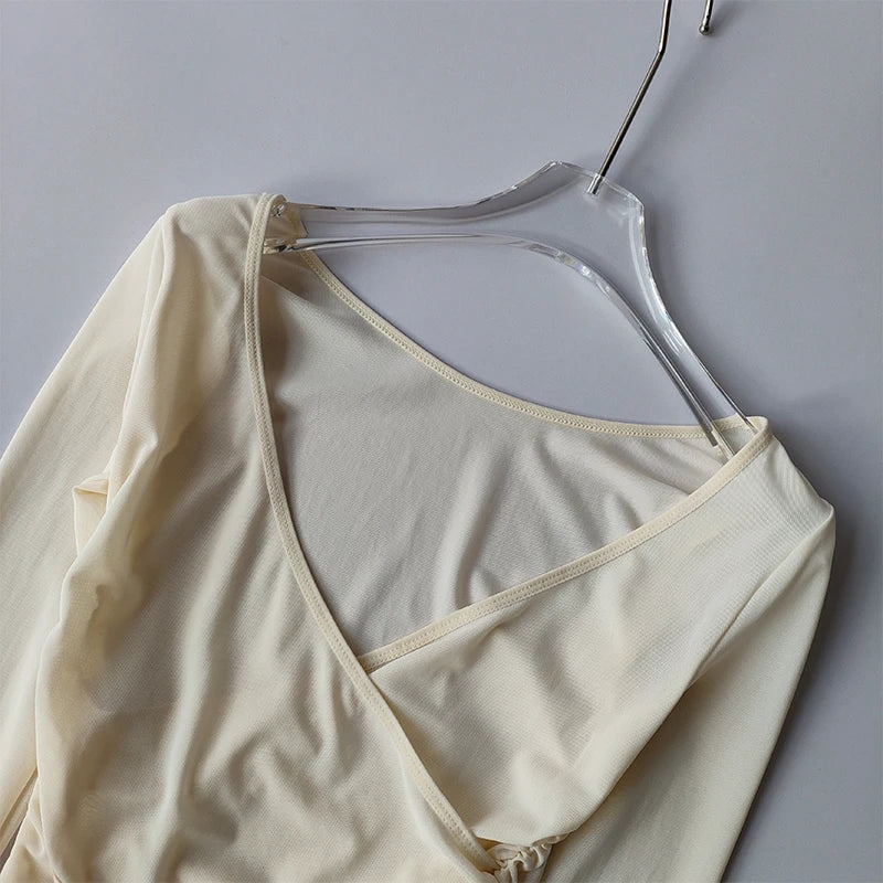 V-Neck Long-Sleeve Mesh Top