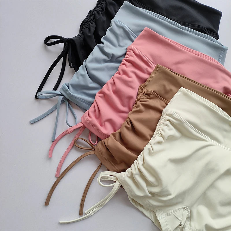 High-Waisted Peach-Lift Fitness Shorts – Drawstring