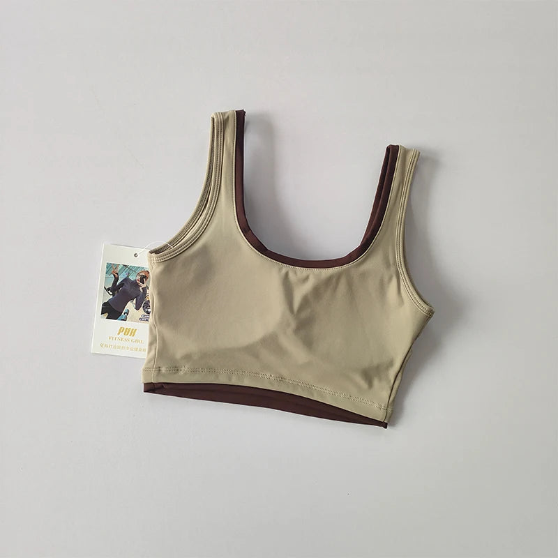 U-Shaped Contrast Sports Bra, Nude Fit