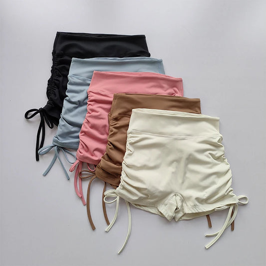 High-Waisted Peach-Lift Fitness Shorts – Drawstring