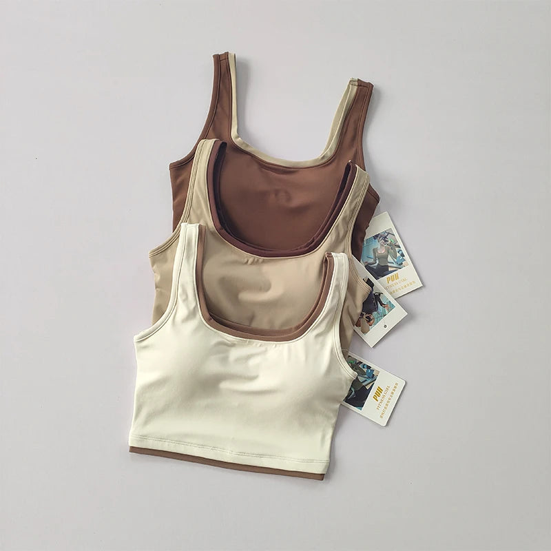 U-Shaped Contrast Sports Bra, Nude Fit