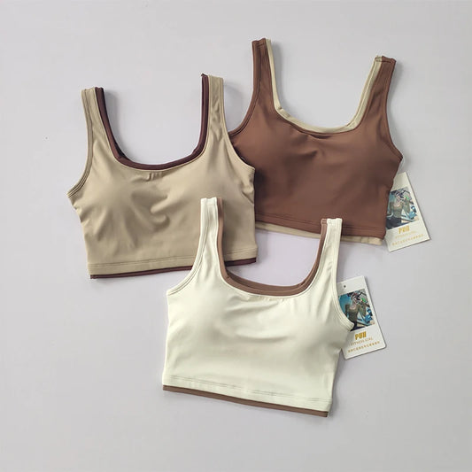 U-Shaped Contrast Sports Bra, Nude Fit